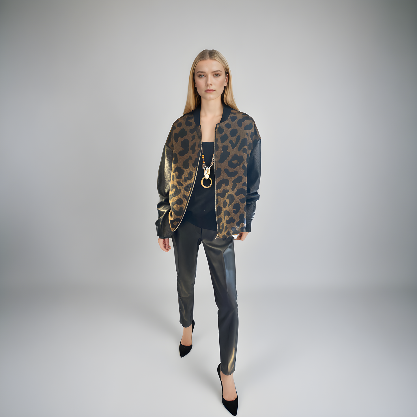 Μπουφάν Bomber με μανίκι δερματίνη.