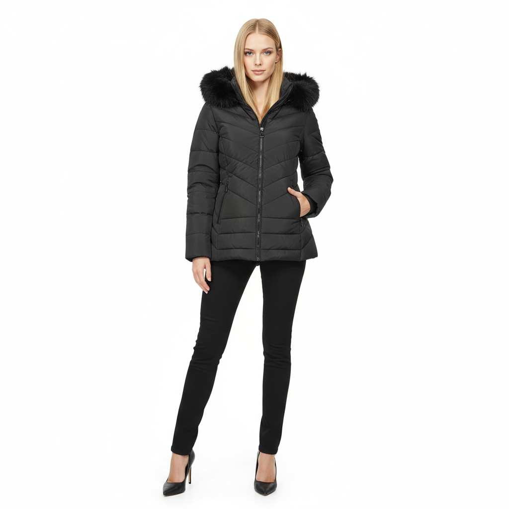 Μπουφάν με φερμούαρ και κουκούλα.