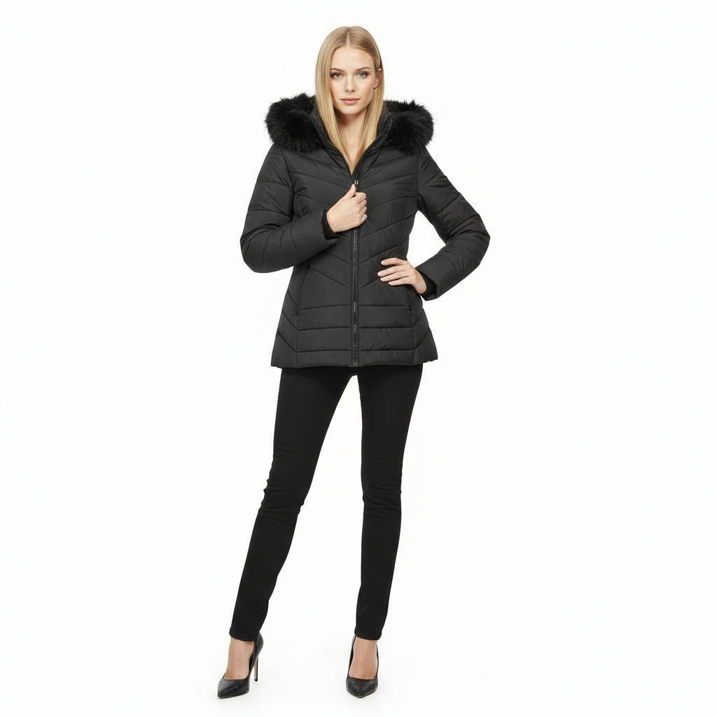 Μπουφάν με φερμούαρ και κουκούλα.