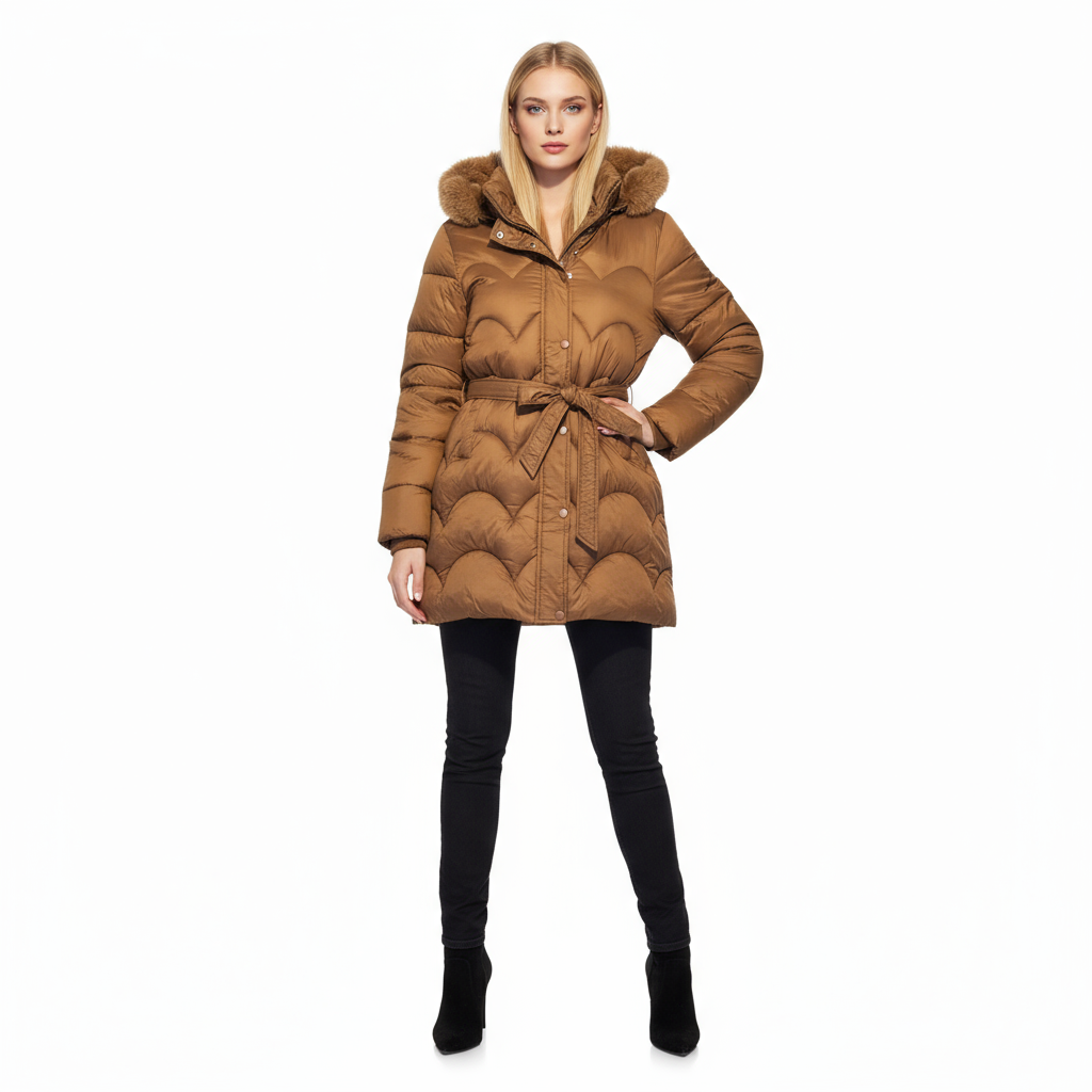 Μπουφάν μακρύ με κουκούλα και ζώνη